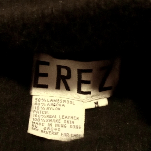 Vintage Erez Sweater Mock Neck Cropped Lambswool Angora Leather Snake Skin Med. - Picture 3 of 12